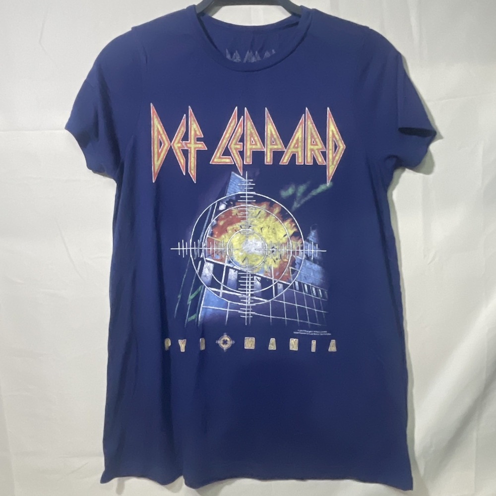 Def Leppard Pyromania Graphic T-Shirt Blue Mens Large 1980's Rock Band